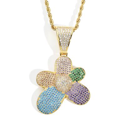 China New Trendy Hot Selling Hip Hop Bling Colorful Flower Pendant Necklace Iced Out Zircon Pendant Necklace For Women for sale