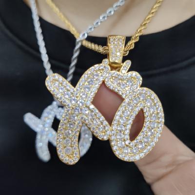 China FASHIONABLE Custom Hip Hop 18k Gold Punk Pendant Jewelry Paved CZ Lab Diamond XO Heart Pendant Necklace for sale