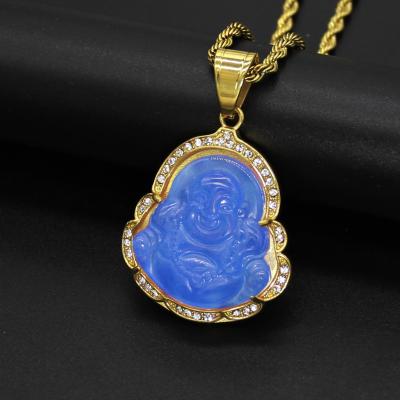 China Hot Selling Religious Stainless Steel 31mm*41mm FASHIONABLE Blues RTS 9 Colors Jade Buddha Necklace For Lady Jewelry for sale