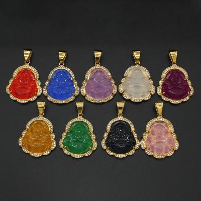 China FASHIONABLE Various Colors Yellow Gold Plated Jade Buddha Pendant Necklace For Women for sale