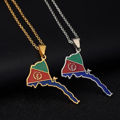 China Vintage Men's and Women's Stainless Steel Drip Oil Drip Necklace Fashionable Trans-Amazon Africa Eritrea Map Pendant for sale