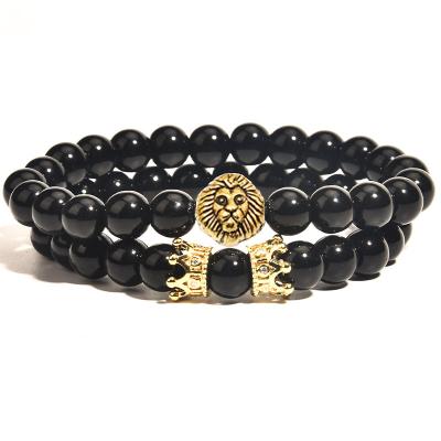 China CLASSIC natural stone bracelet Lion Head Crown Bracelet 8mm European and American men's charm bracelet for sale