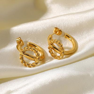 China Cute Ins Style Earrings 18K Gold Plated Stainless Steel C Hemp Garland Earrings Gold Women's Earrings for sale