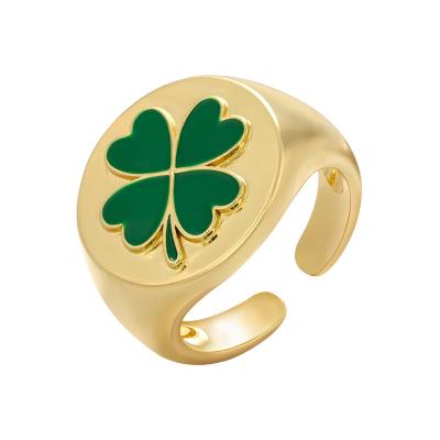 China Clover Ring Wrap Three Color Gold Leaf Ring Women CLASSIC Pink Leaf White Green Four Clover Plated Ring for sale