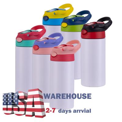 China Stocked USA warehouse Flip Top Straight Sublimation Blanks 12oz Tumbler 350ml Kids Cup Stainless Steel Water Bottle Sublimation DIY Cup for sale