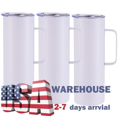 China Stocked USA Warehouse RTS 20 oz White Sublimation Blanks Portable Handled Straight Tumbler 600ML Stainless Steel Travel Mug for sale