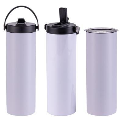 China Stocked USA Warehouse Stocked 20oz Dual Lids Straight Sublimation Blanks Portable Handled Lids Tumbler Stainless Steel Tumbler Sport Mug for sale