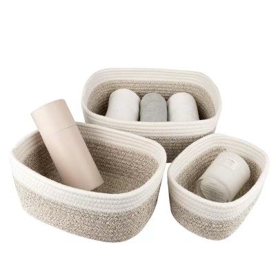 China New-Fashion MF25Set 3 Large Woven Storage Basket Cotton Rope Basket With Handles Durable Foldable Laundry Basket Woven Cotton Rope Basket for sale