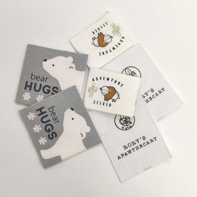 China Namen-druckte kundenspezifisches gesticktes Kleidungs-Baby-Aufkleber-Baumwollband kundenspezifischen gesponnenen Logo Labels zu verkaufen