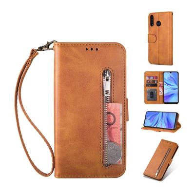 China Shockproof Magnetic Folio Flip Wallet Leather Zip Phone Case Strap Wallet Protective Case For Huawei P30 Lite P20 Lite for sale