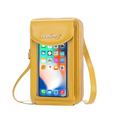 China New Anti-theft Long PU Leather Three Layers Zipper Wallet For Women With Shoulder Strap, Lady Transparent Window Mobile Cell Phone Bag for sale