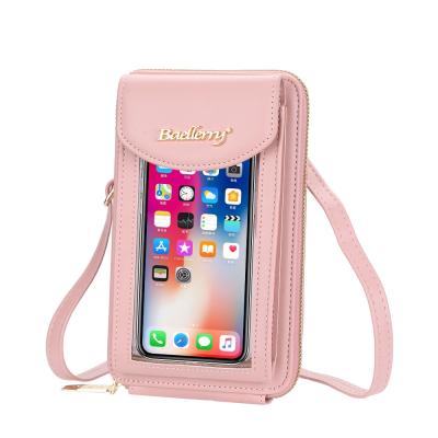 China New Fashion Anti-theft Multifunctional PU Zipper Long Wallet For Women With Shoulder Strap, Lady Transparent Window Mobile Cell Phone Bag for sale