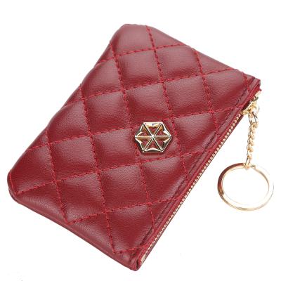 China High Quality BOISEEN New Style PU Leather Diamond Lattice Pattern Coin Purse Short For Women With Zipper, Lady Card Wallet Case Key Holder for sale