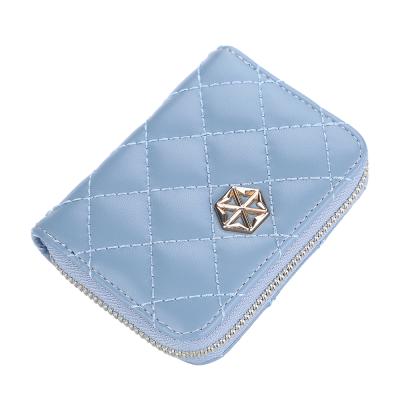 China BOISEEN New Fashion PU Diamond Lattice Pattern Organ Zipper Card Leather Short Wallet For Women,Wholesale Lady Card Holder Case for sale