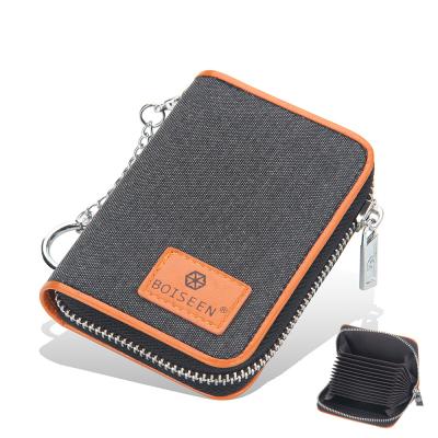 China New Fashion Style Zipper Style PU Organ Leather Short Wallet For Men With Metal Chain, Female Phone Card Holder Case Bag In Stock for sale