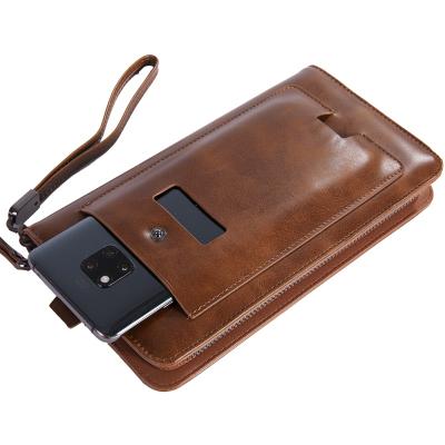 China Baborry 2019 new style high quality section multifunctional wallet long phone bag with phone bag, men's purse with handle strap for sale