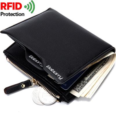 China Baborry RFID Protection PU Leather Wallets For Men, Classic Male Short Section Purse With Zipper Bag Wholesale for sale