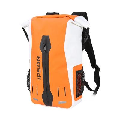 China Sports Zipper Waterproof Floating Waterproof Backpack With Front Zip Pocket Roll Top Dry Bag for sale