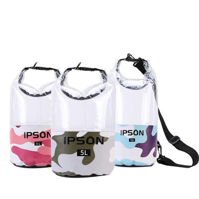 China IPSON Outdoor Cylinder Office Dry Bag Waterproof Transparent Cylinder Bag With Camouflage Design Customized Size for sale