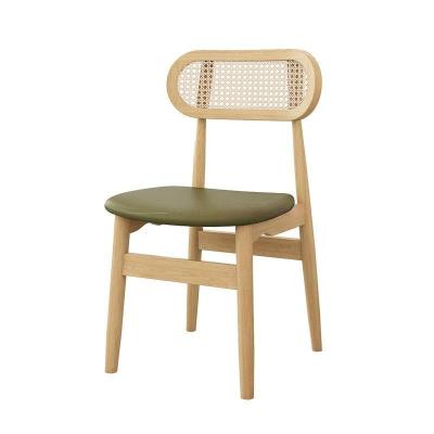 China Modern Successor Rattan solid wood chair Oil wax leather soft cushion Restaurant cafe simple chair for sale