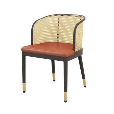 China Modern Successor Rattan solid wood chair Solid wood leather soft bag Restaurant cafe simple chair for sale