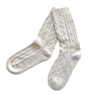 China Factory Wholesale Custom Antibacterial Knit Socks Ladies Cashmere Women 100% Wool White Socks for sale