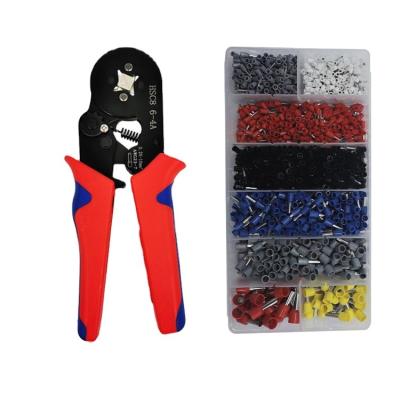 China Clipping & Unshielded Stripping Tape Cables HSC8 6-4A+1250PCS European Tubular Crimping Terminal Insulation Pliers Tool Kit Red Blue Red Blue Handle for sale