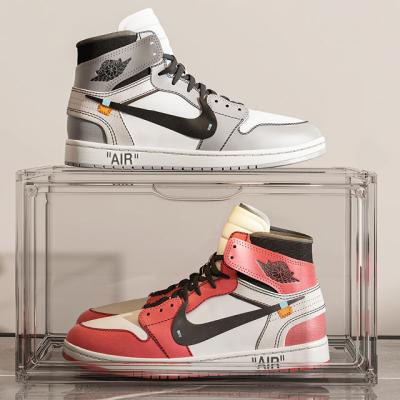 China XingYou Jordan Acrylic Shoe Box PET Clear Shoe Box New Sneaker Container Magnetic Stackable Wholesale Transparent Viable Door Box for sale