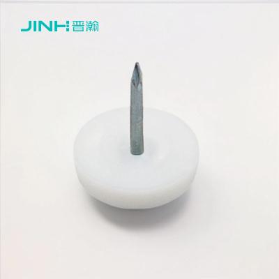 China 16mm Furniture Feet Nail In White Pe Plastic And Zinc Plated Nail For Wood Furniture Leg for sale