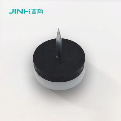 China 16mm Double Layer Furniture Feet Nail In Black Pe Plastic And Zinc Plated Nail For Wood Furniture Leg for sale