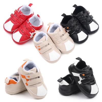 China Lightweight Sports Shoes Soft Soled Non-Slip Shell Toe PU Baby Toddler Shoes for sale