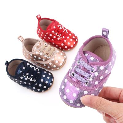 China New Cute Polka Dot Baby Shoes Toddler Shoes TPR Sole Flat Casual Walking Shoes for sale