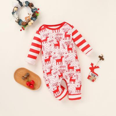 China Christmas Autumn Long Sleeve 95% Cotton Baby Boy Clothing For Rise Reindeer Print Infant Boys And Girls Red Unisex Rompers for sale