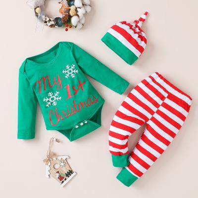 China Breathable Newborn Baby's First Christmas Costumes Sets Stock Baby Clothing Ready Factory 3 Pcs Long Sleeve Party Casual Infant Costume for sale