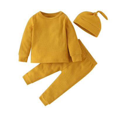 China Three-piece hat 2021 autumn new children's clothing pants breathable long-sleeved home suit sweater for sale