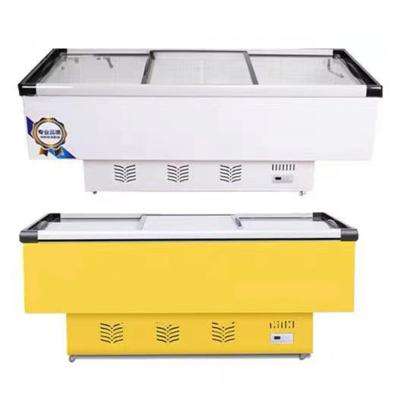 China Single-Temperature Frozen Food Sliding Door Display Island Glass Deep Freezer For Supermarket for sale