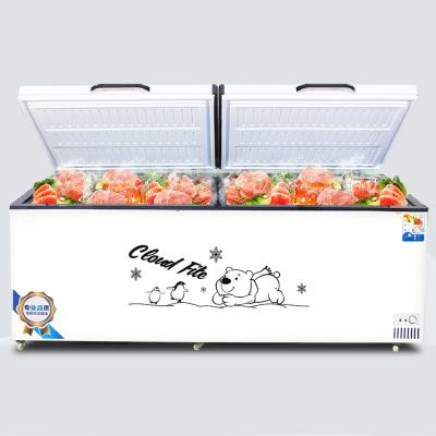 China Commercial Single-temperature Hot Sale No Frost Top Two Door Single Temperature Deep Chest Freezer for sale