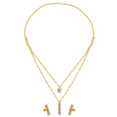 China TRENDY Hot Selling Italian Fashion Style Double Chain Stainless Steel Drop Zircon Gold Women Jewelry Sets for sale