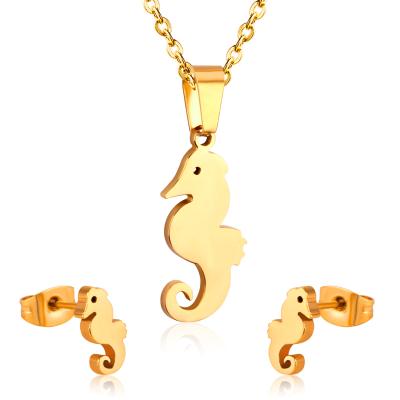 China TRENDY Wedding Jewelry Set Type Stainless Steel Jewelry Gold Plated Pendant Necklace And Earring Jewelry Set for sale