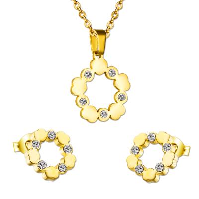 China TRENDY Gold Plated Agatha Round Design Earring Pendant Stainless Steel Cookware Jewelry Set With Crystals for sale