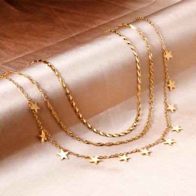 China Classic Star Chains Simple Design 14k Gold Plated Women Stainless Steel Layered Necklaces for sale