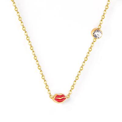 China Vintage Nickel Free Necklace Heart Pendant Dangling Pink Lips Shape Dubai 14 Karat Gold Necklace For Women Kids for sale