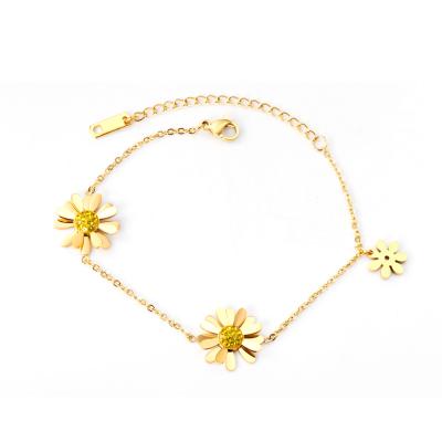 China TRENDY Bracelets 14k Gold Plated Stainless Steel Flower Ladies Girls Gift Pendant Bracelet for sale