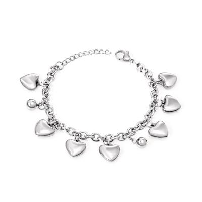 China Women Fashionable Silver Heart Design Bracelet Chain Stainless Steel Pendant Chain Bracelets For Girl for sale