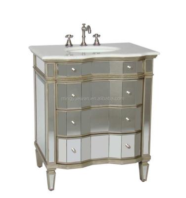 China Modern Hotel Bathroom Vanity Base Mirrored Silver Trim Bathroom Sink Vanity Cabinet for sale