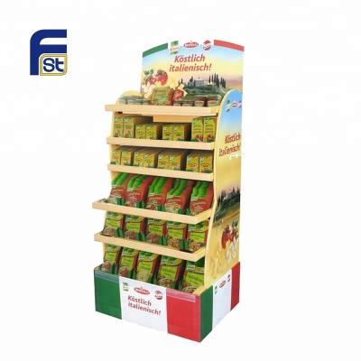 China Recyclable Material Custom Paper Material Supermarket Advertising Pop Cardboard Floor Display Stand For Snacks for sale