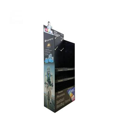 China Environmental Friendly Matte Black Custom Logo Folding Cardboard Paper Floor Display With Hooks for sale