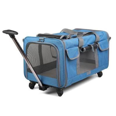 China Breathable Portable Pet Travel Rolled Trolley Crate Air Lines Approve Cat And Dog Carry-On Luggage Wheeled Removable for sale