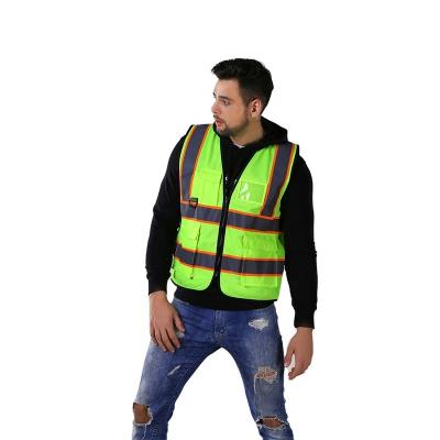 China Water Proof High Visibility Special Logo Traffic Road Working Jackets Safety Vest With Pocket Fabric Fluorescent Reflective Vest for sale