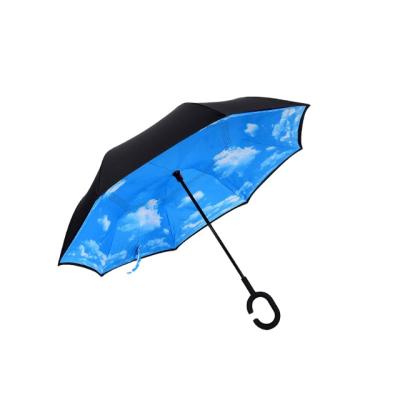 China Traditional Double Layer Inverted Cars Reverse Umbrella With C C Shaped Handle Reverse Umbrella for sale